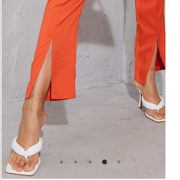 Orange High Waisted Straight Leg Split Hem Pants - Picture 4 of 6